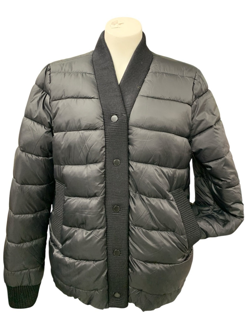 Rebecca Minkoff Black Quilted Puffer Jacket with Snap Closure